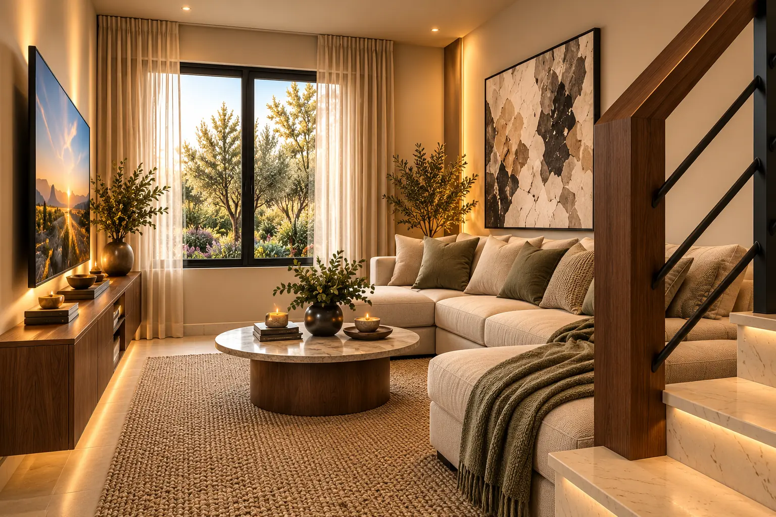 Sala y escalera del modelo Jade
