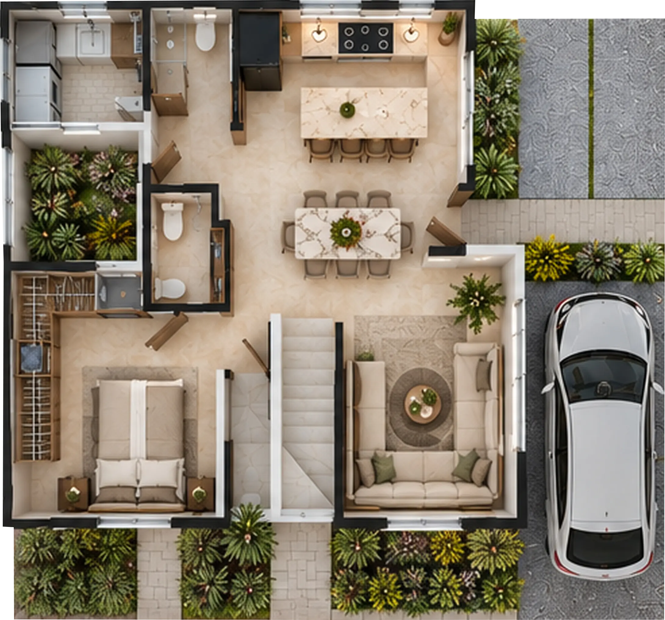 Plano arquitectónico de planta baja del modelo Jade
